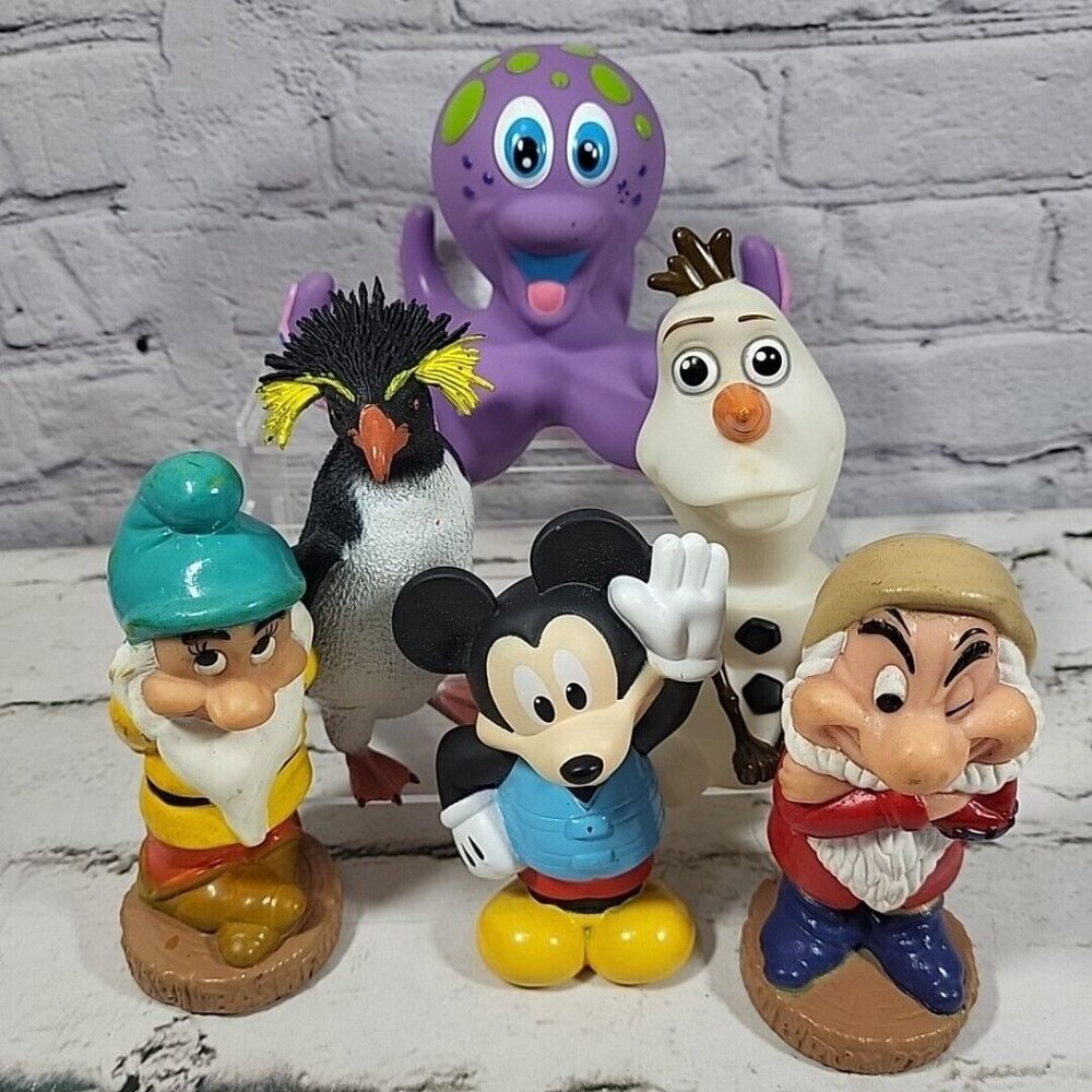 Bath Toys Rubber Figures Lot Disney Dwarfs Olaf Penguin Octopus‎ Pool Tub Float